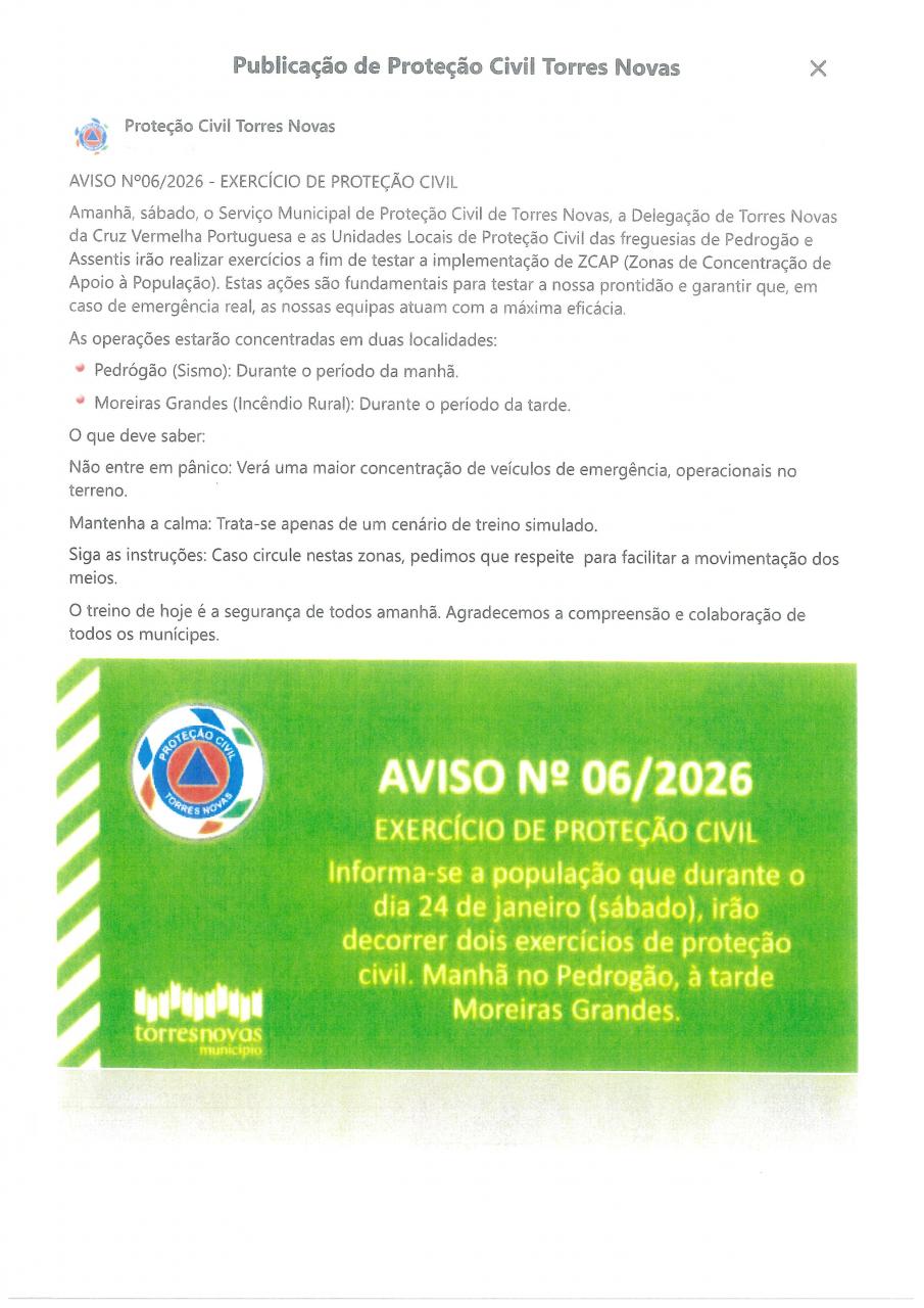 Aviso N.&ordm; 06/2026 - Exerc&iacute;cio de Prote&ccedil;&atilde;o Civil